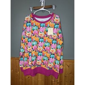 Little Snuggles Adult XL Bamboo Top Pink Pumpkin Crewneck Fall Bright